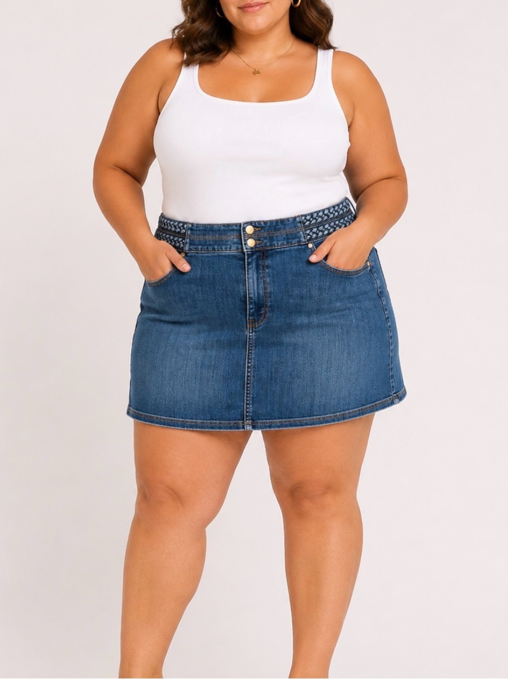 White House WHBM Denim/jean Mini Skirt with Braided Waistband SZ 14 western